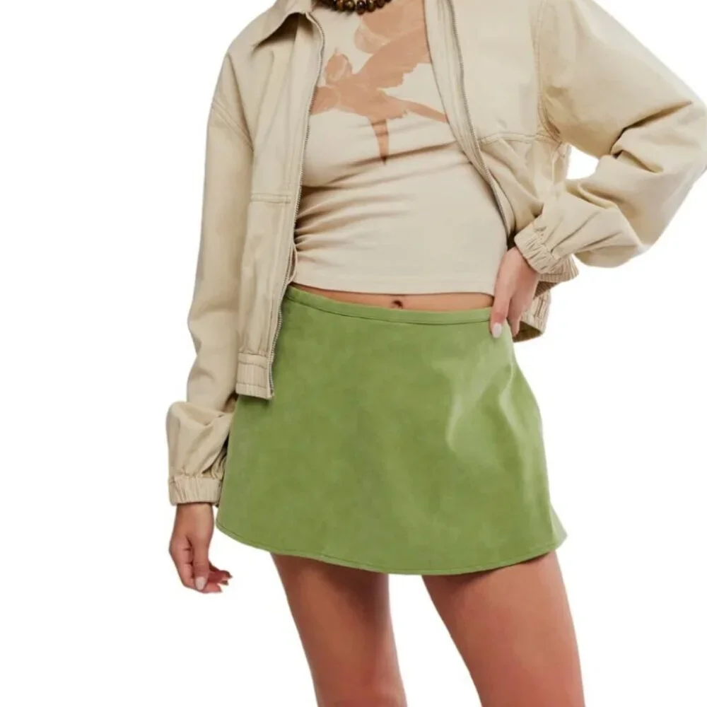 NWT Free People Paradise Found Mini Suede Skort in Going Green